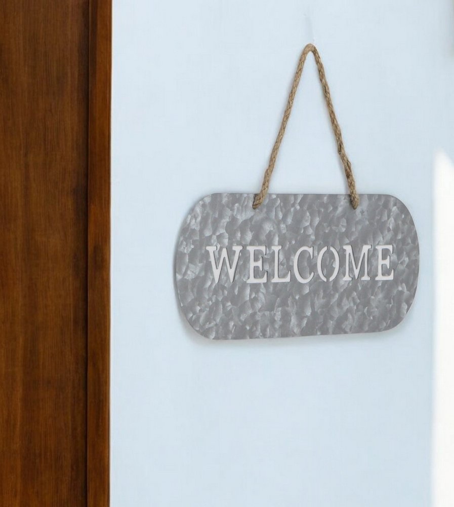 5" X 11" Gray Handcrafted Welcome Galvanized Metal Wall Decor