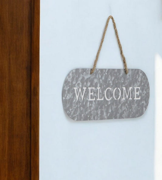 5" X 11" Gray Handcrafted Welcome Galvanized Metal Wall Decor