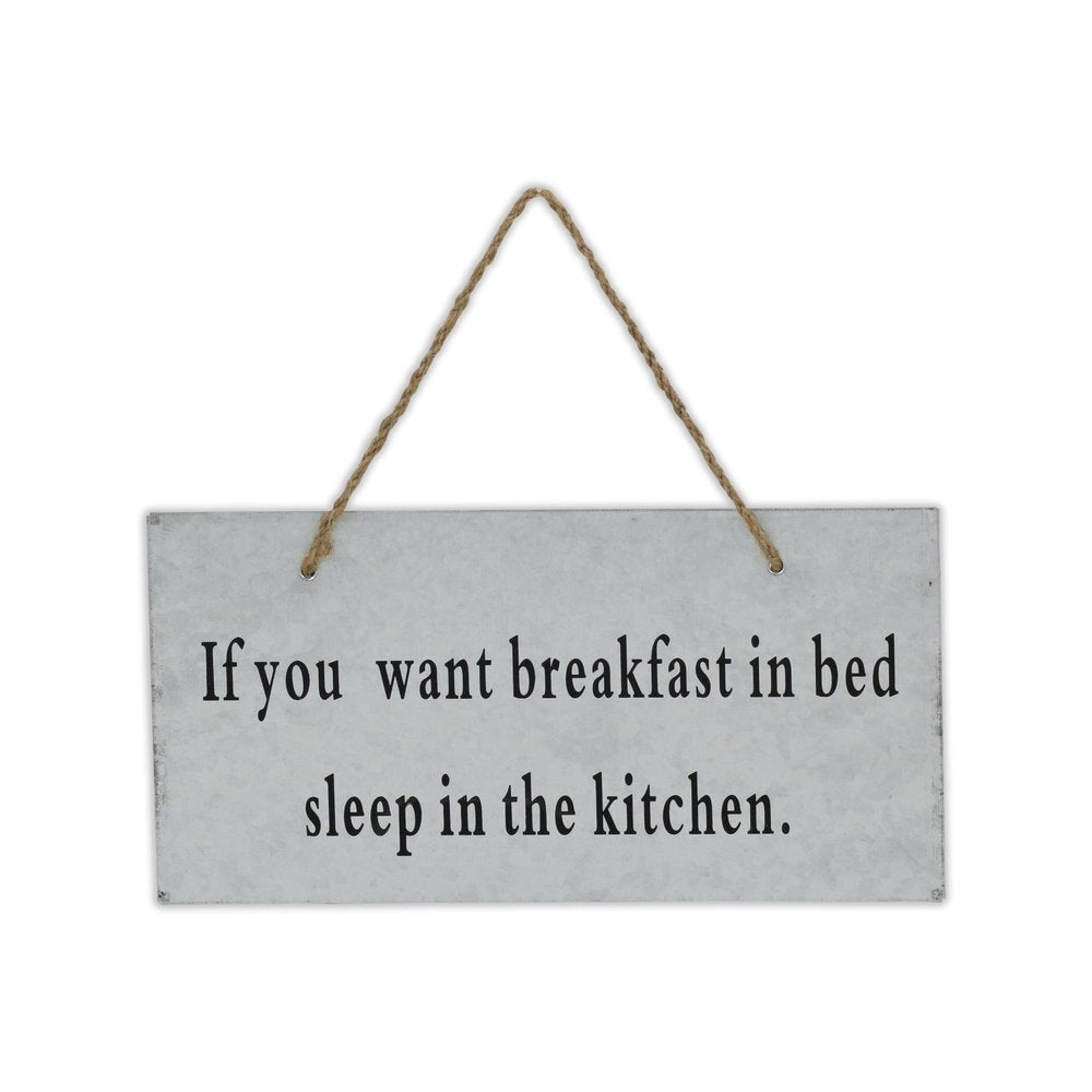 6" X 12" Gray Handcrafted Breakfast In Bed Galvanized Metal Wall Decor