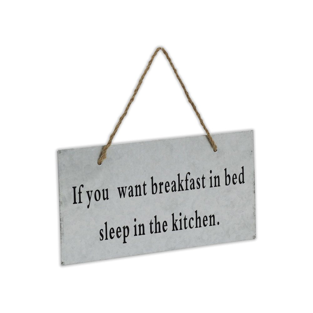 6" X 12" Gray Handcrafted Breakfast In Bed Galvanized Metal Wall Decor
