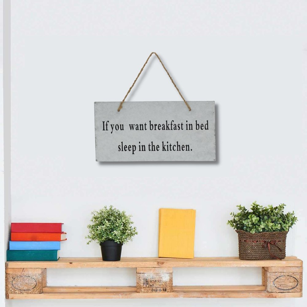 6" X 12" Gray Handcrafted Breakfast In Bed Galvanized Metal Wall Decor