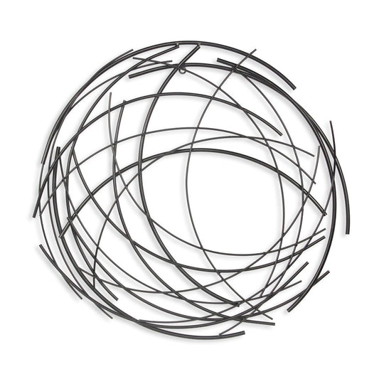 26" X 26" Black Metal Abstract Lines Round Hanging Dimensional Sculpture