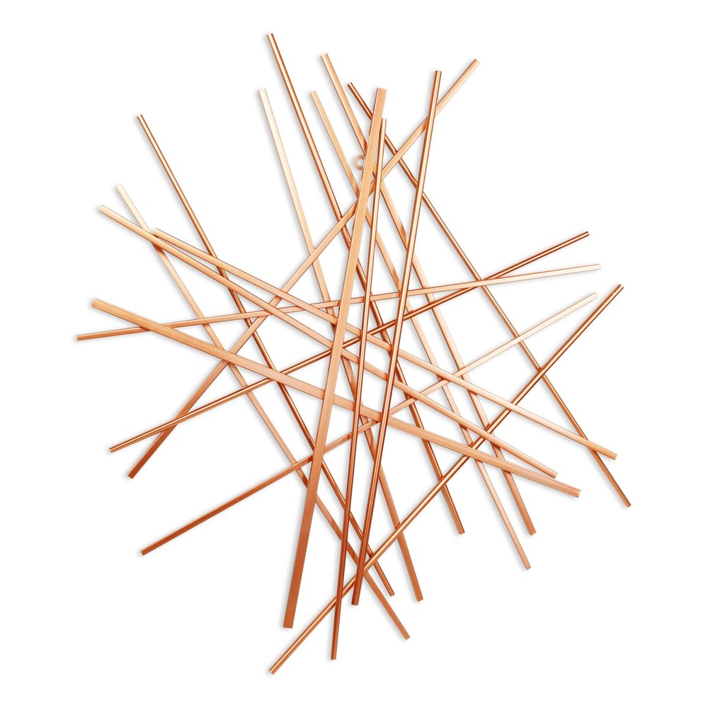 35" X 34" Rose Gold Metal Abstract Lines Hanging Dimensional Sculpture