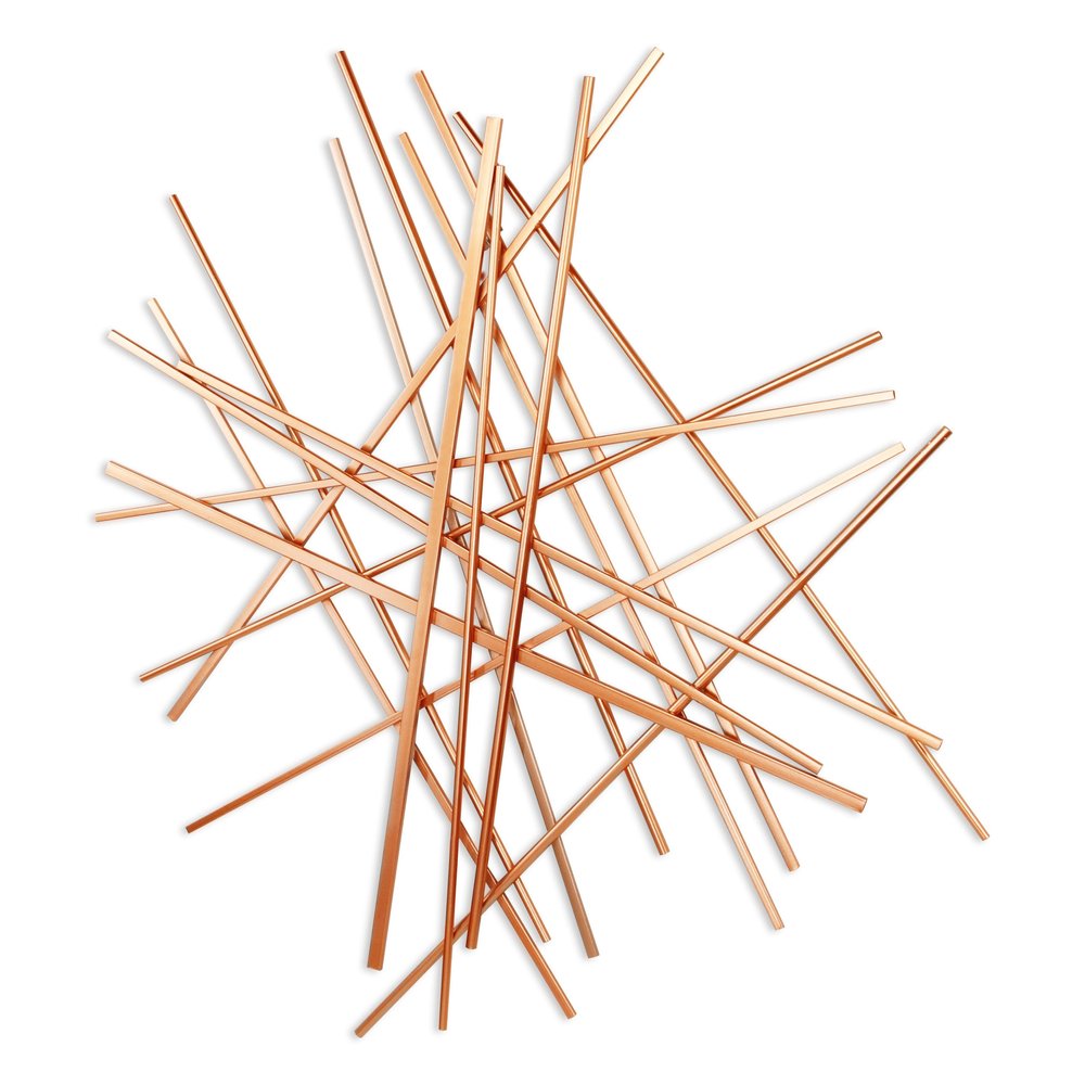 35" X 34" Rose Gold Metal Abstract Lines Hanging Dimensional Sculpture