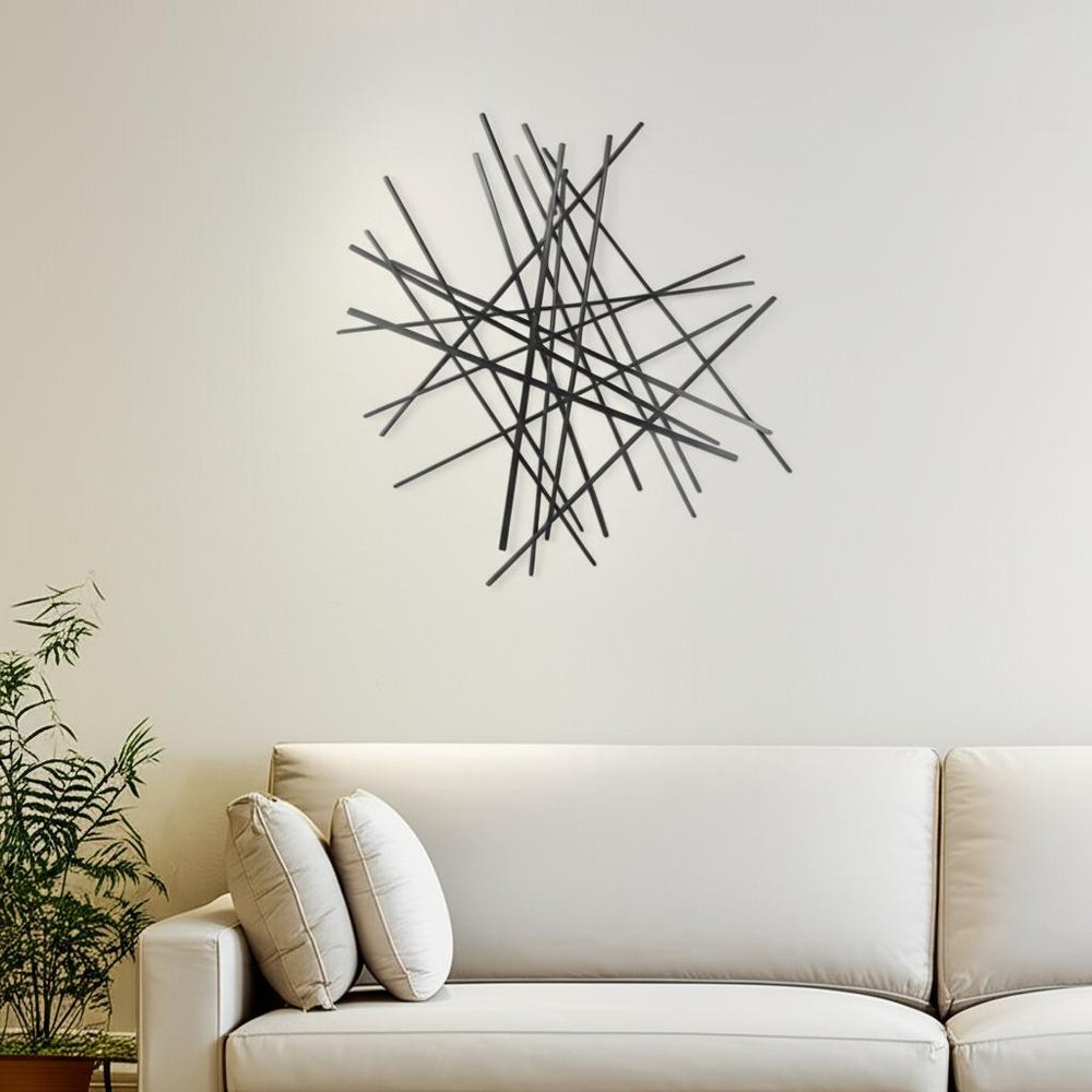 35" X 34" Black Metal Abstract Hanging Dimensional Sculpture