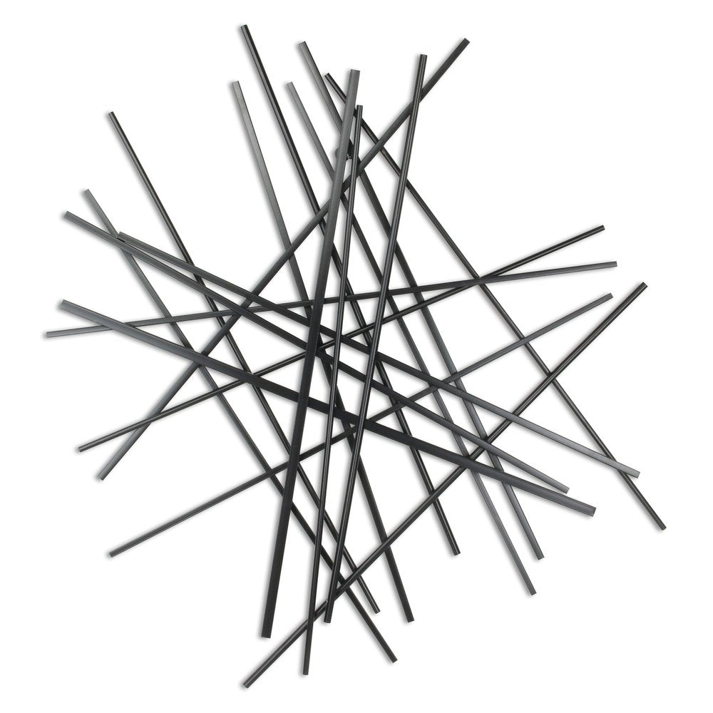 35" X 34" Black Metal Abstract Hanging Dimensional Sculpture