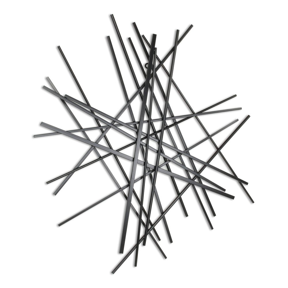 35" X 34" Black Metal Abstract Hanging Dimensional Sculpture