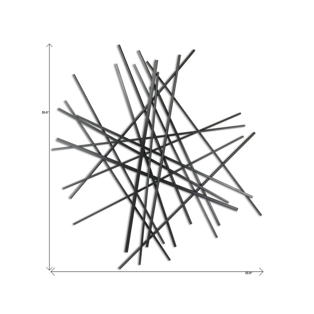 35" X 34" Black Metal Abstract Hanging Dimensional Sculpture