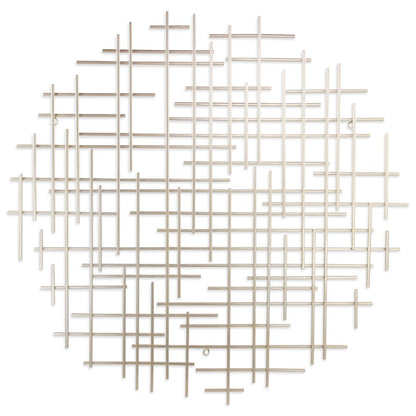 37" X 38" Silver Metal Abstract Lines Round Hanging Dimensional Sculpture