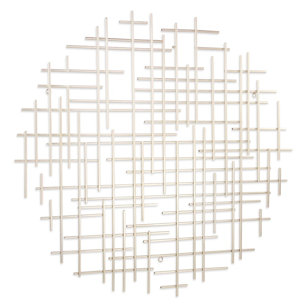 37" X 38" Silver Metal Abstract Lines Round Hanging Dimensional Sculpture