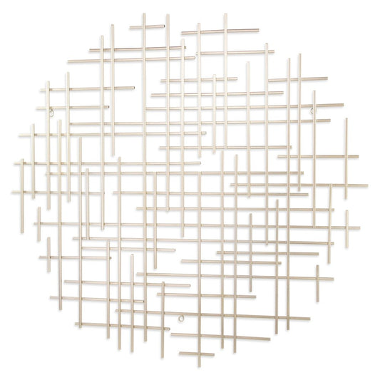 37" X 38" Silver Metal Abstract Lines Round Hanging Dimensional Sculpture