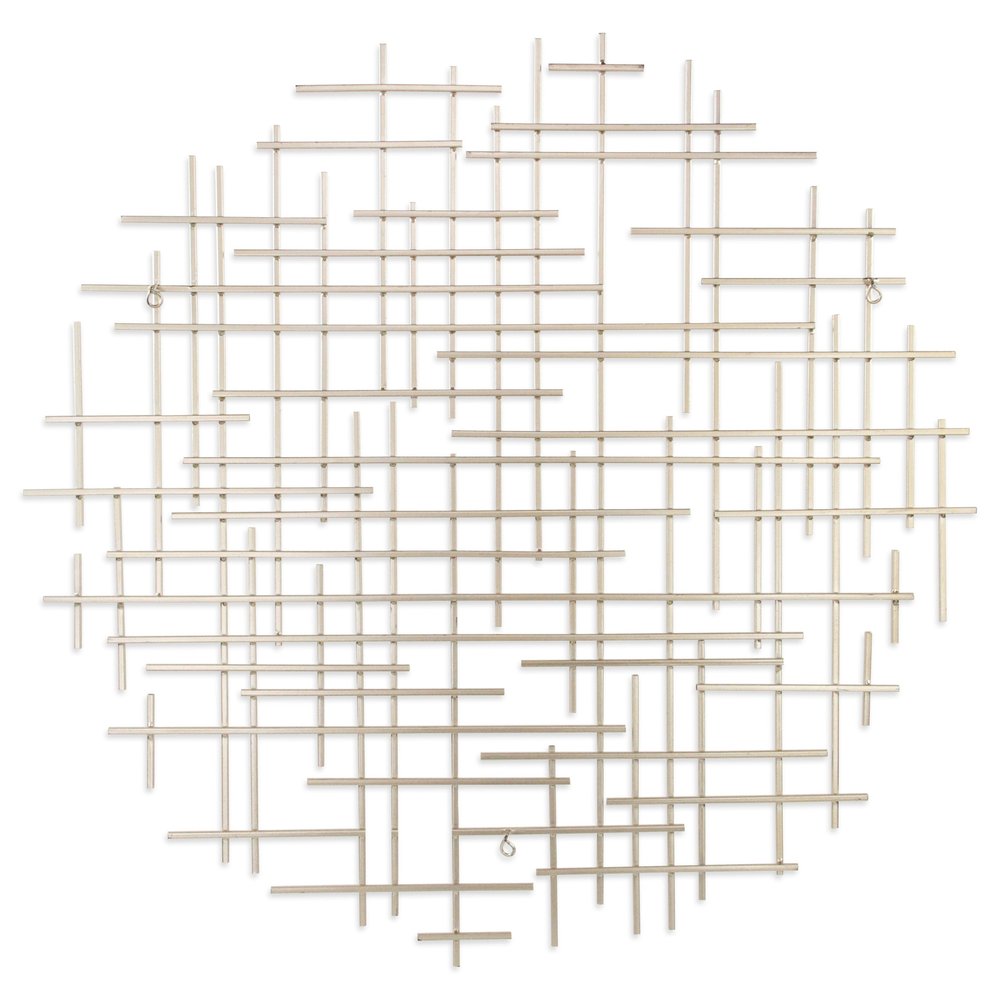 37" X 38" Silver Metal Abstract Lines Round Hanging Dimensional Sculpture