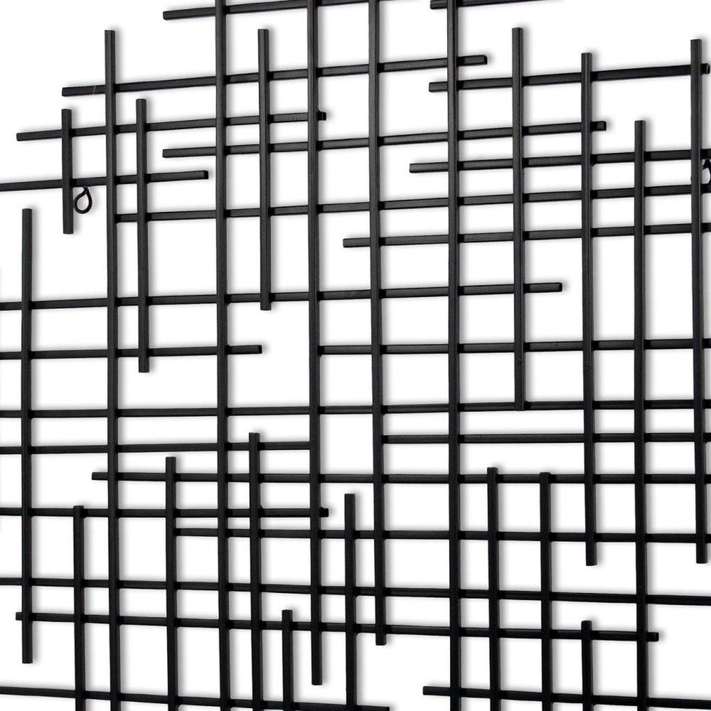 30" X 30" Black Metal Abstract Lines Round Hanging Dimensional Sculpture