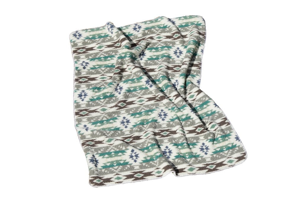 50" X 60" Ivory Gray And Green Faux Sherpa Southwestern Throw Blanket