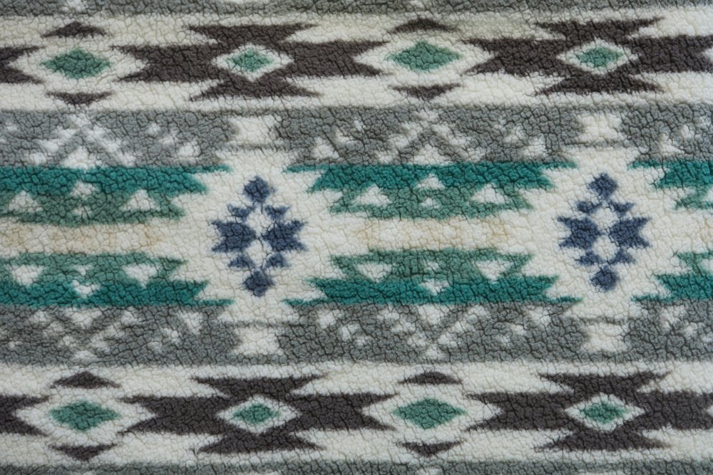 50" X 60" Ivory Gray And Green Faux Sherpa Southwestern Throw Blanket
