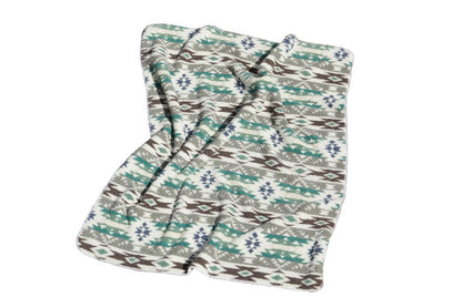 50" X 60" Ivory Gray And Green Faux Sherpa Southwestern Throw Blanket