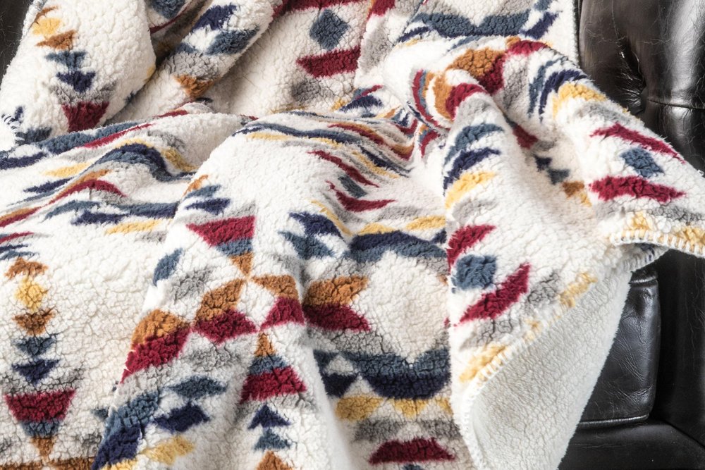 50" X 60" Blue And Off White Knitted Throw Blanket