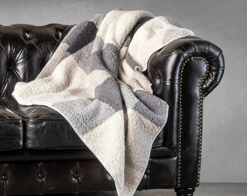 50" X 60" Gray And Ivory Faux Sherpa Plaid Throw Blanket