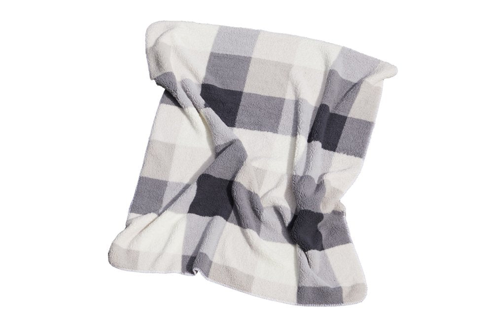 50" X 60" Gray And Ivory Faux Sherpa Plaid Throw Blanket