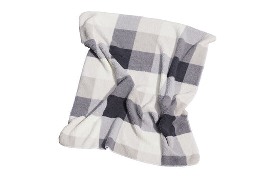 50" X 60" Gray And Ivory Faux Sherpa Plaid Throw Blanket