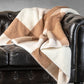 50" X 60" Ivory And Taupe Faux Sherpa Plaid Throw Blanket