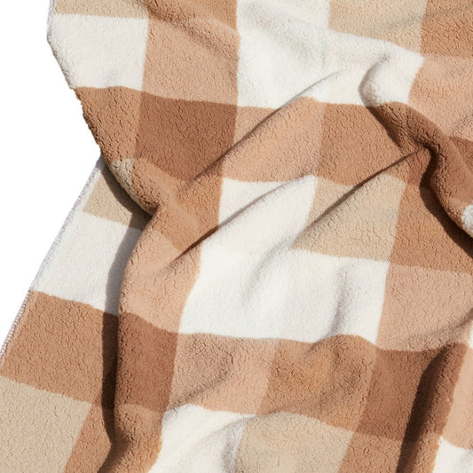 50" X 60" Ivory And Taupe Faux Sherpa Plaid Throw Blanket