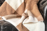50" X 60" Ivory And Taupe Faux Sherpa Plaid Throw Blanket