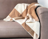 50" X 60" Ivory And Taupe Faux Sherpa Plaid Throw Blanket