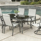 Seven Piece Black and Gray Rectangular Glass Dining Set with Six Chairs