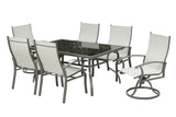 Seven Piece Black and Gray Rectangular Glass Dining Set with Six Chairs