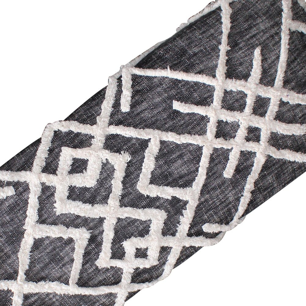 47" Gray And White Geometric Cotton Upholstered Distressed Bench