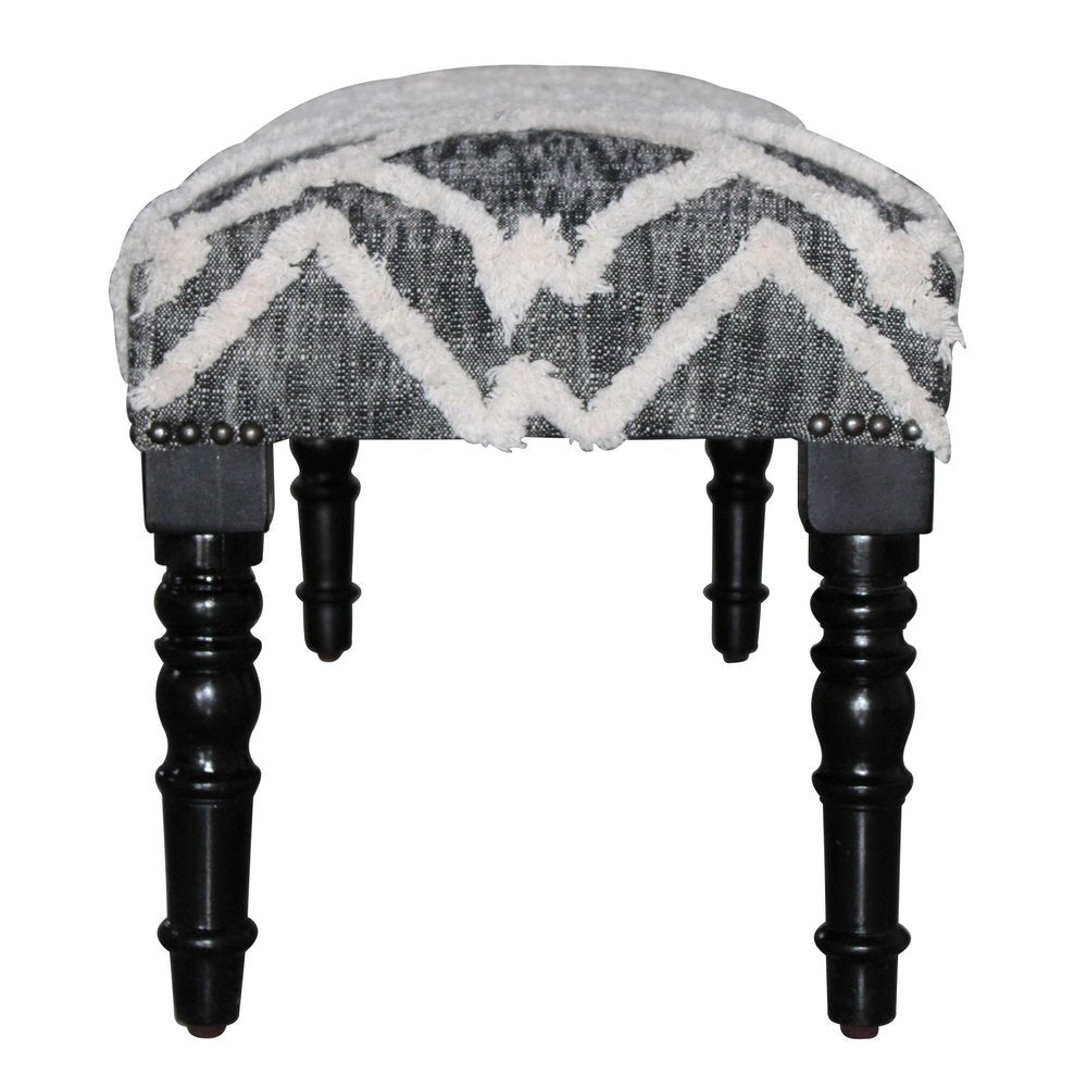 47" Gray And White Geometric Cotton Upholstered Distressed Bench