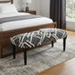 47" Gray And White Geometric Cotton Upholstered Distressed Bench