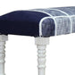 47" Blue And Gray Textural White Leg Upholstered Bench
