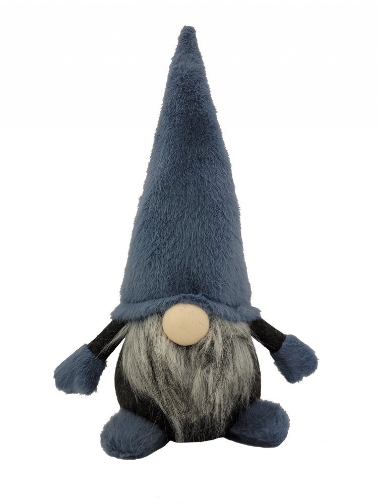 18" Slate Blue And Gray Fabric Standing Gnome Sculpture