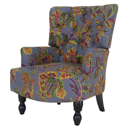 28" Grey Golden And Brown Polyester Blend Floral Arm Chair