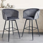 Set of Two 28" Gray And Black Velvet And Steel Low Back Bar Height Bar Chairs