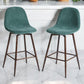 Set of Two 26" Green And Brown Velvet And Steel Counter Height Bar Chairs