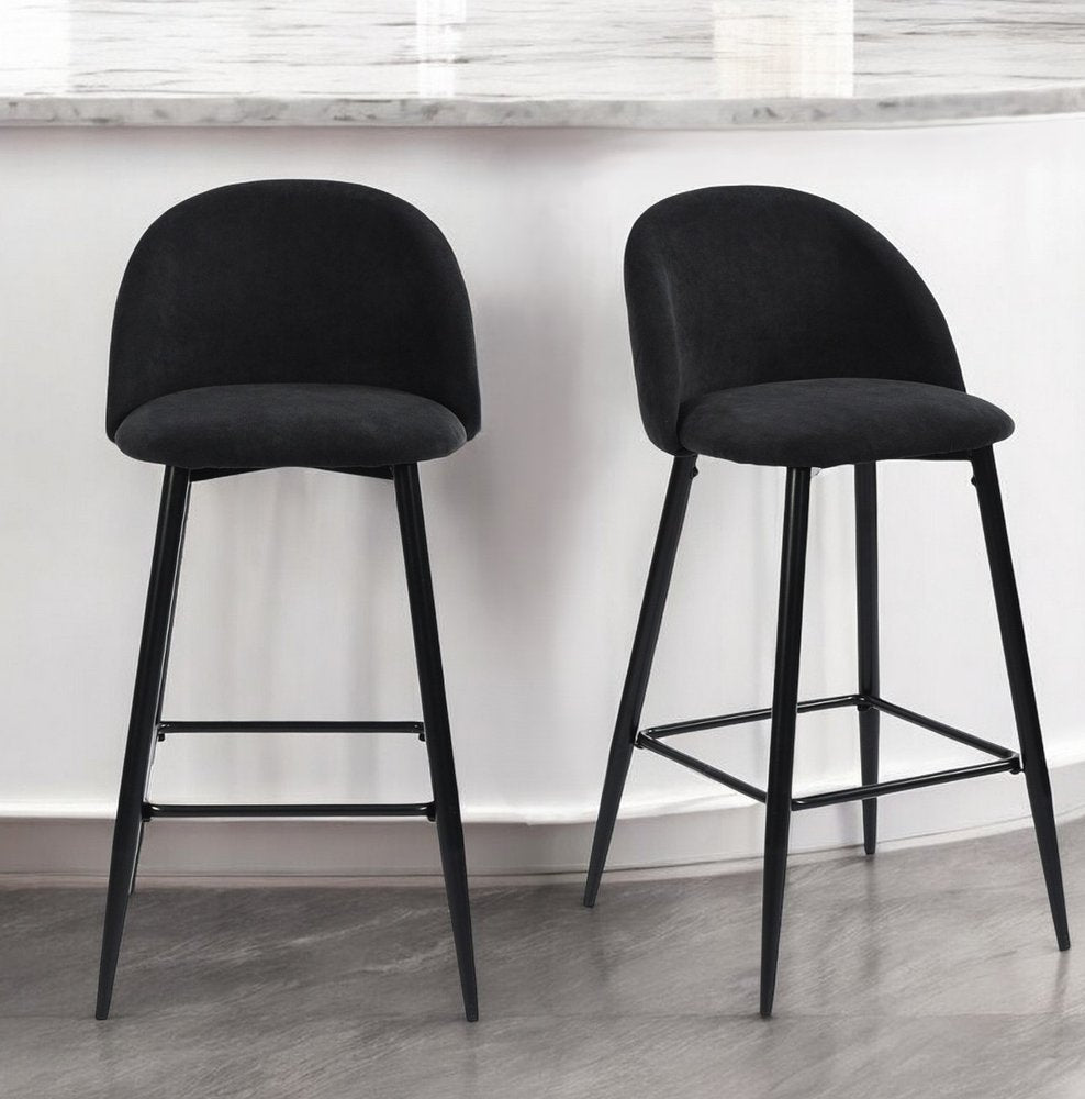 Set of Two 26" Blue And Black Steel Low Back Counter Height Bar Chairs