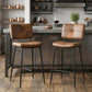 Set of Two 27" Brown And Black Faux Leather And Steel Low Back Counter Height Bar Chairs