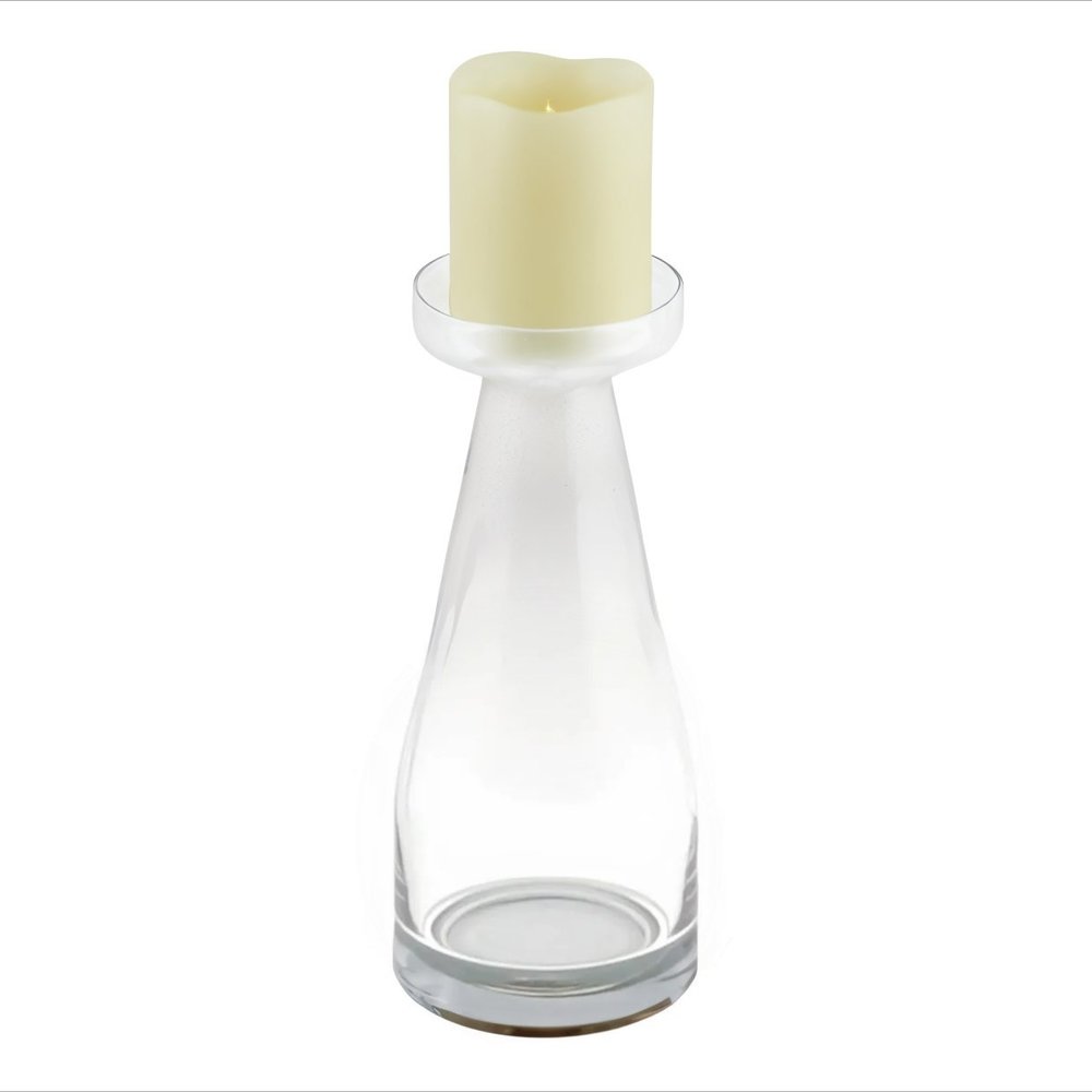 11" Clear Glass Centerpiece Pillar Candle Holder With Candle