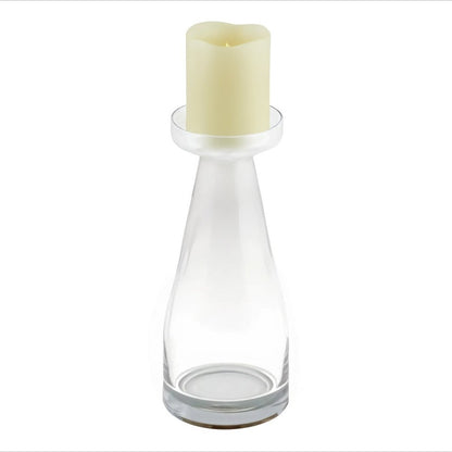 11" Clear Glass Centerpiece Pillar Candle Holder With Candle