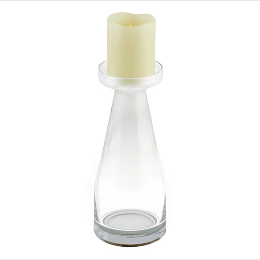 11" Clear Glass Centerpiece Pillar Candle Holder With Candle
