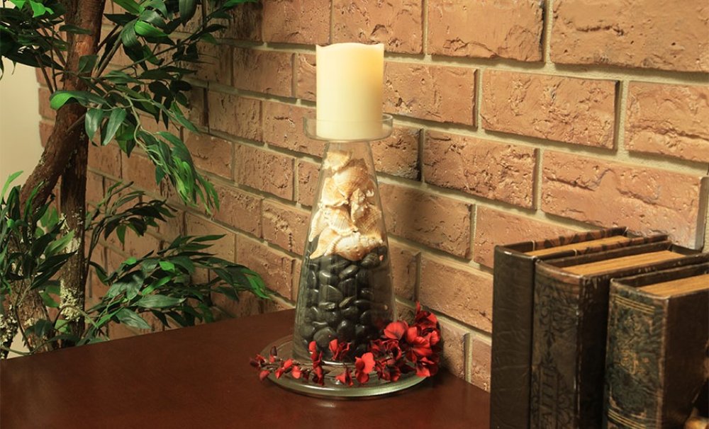 11" Clear Glass Centerpiece Pillar Candle Holder With Candle