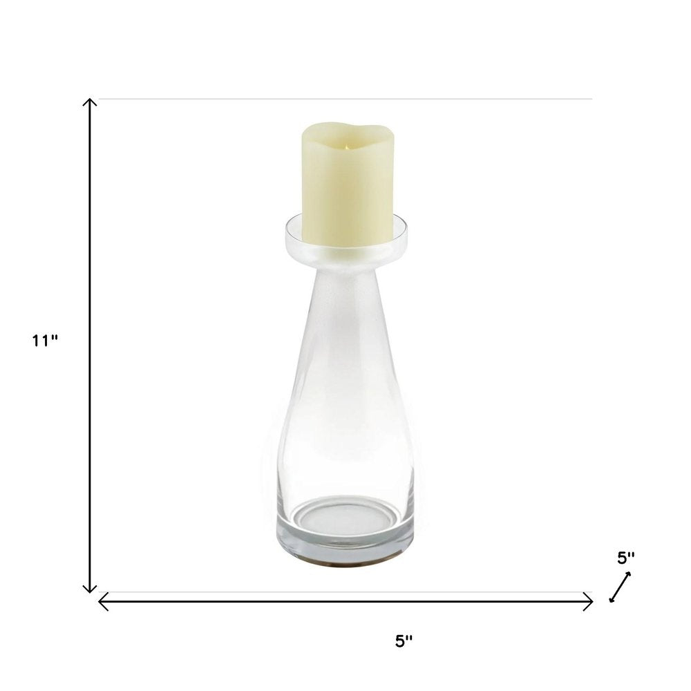 11" Clear Glass Centerpiece Pillar Candle Holder With Candle
