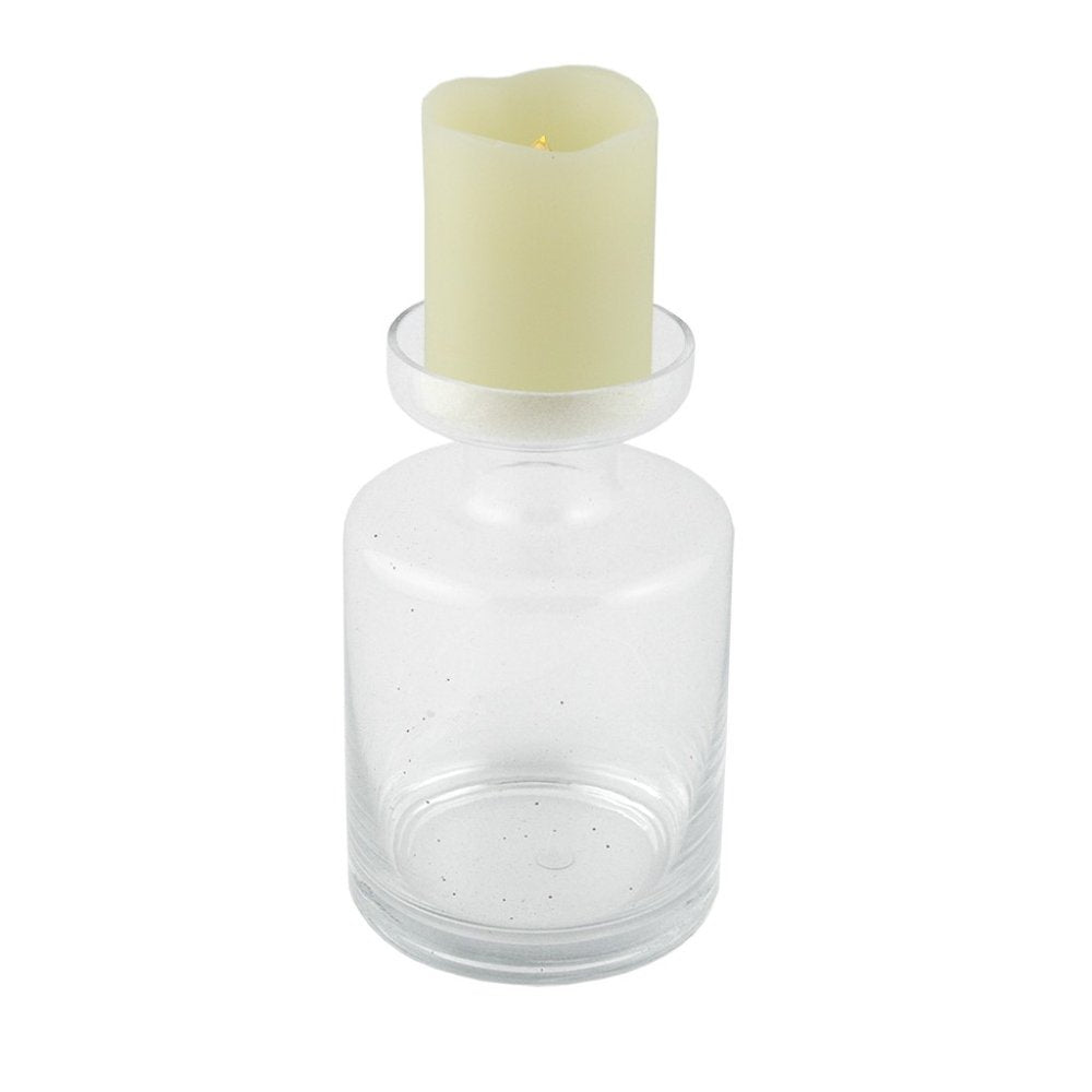 8" Clear Glass Centerpiece Pillar Candle Holder With Candle
