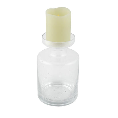 8" Clear Glass Centerpiece Pillar Candle Holder With Candle