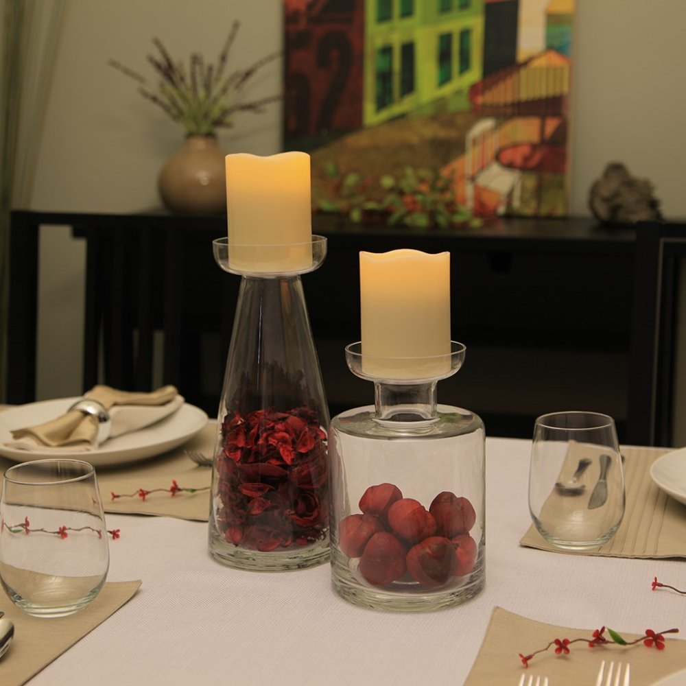 8" Clear Glass Centerpiece Pillar Candle Holder With Candle