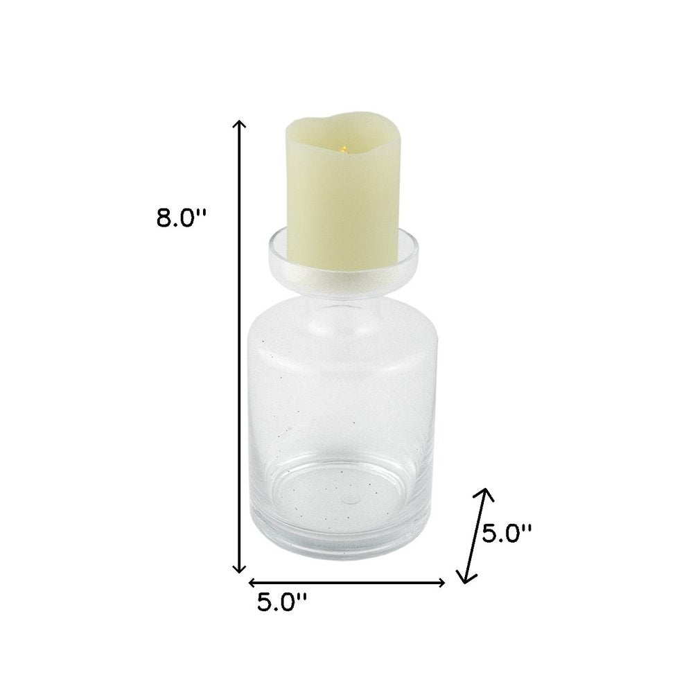 8" Clear Glass Centerpiece Pillar Candle Holder With Candle