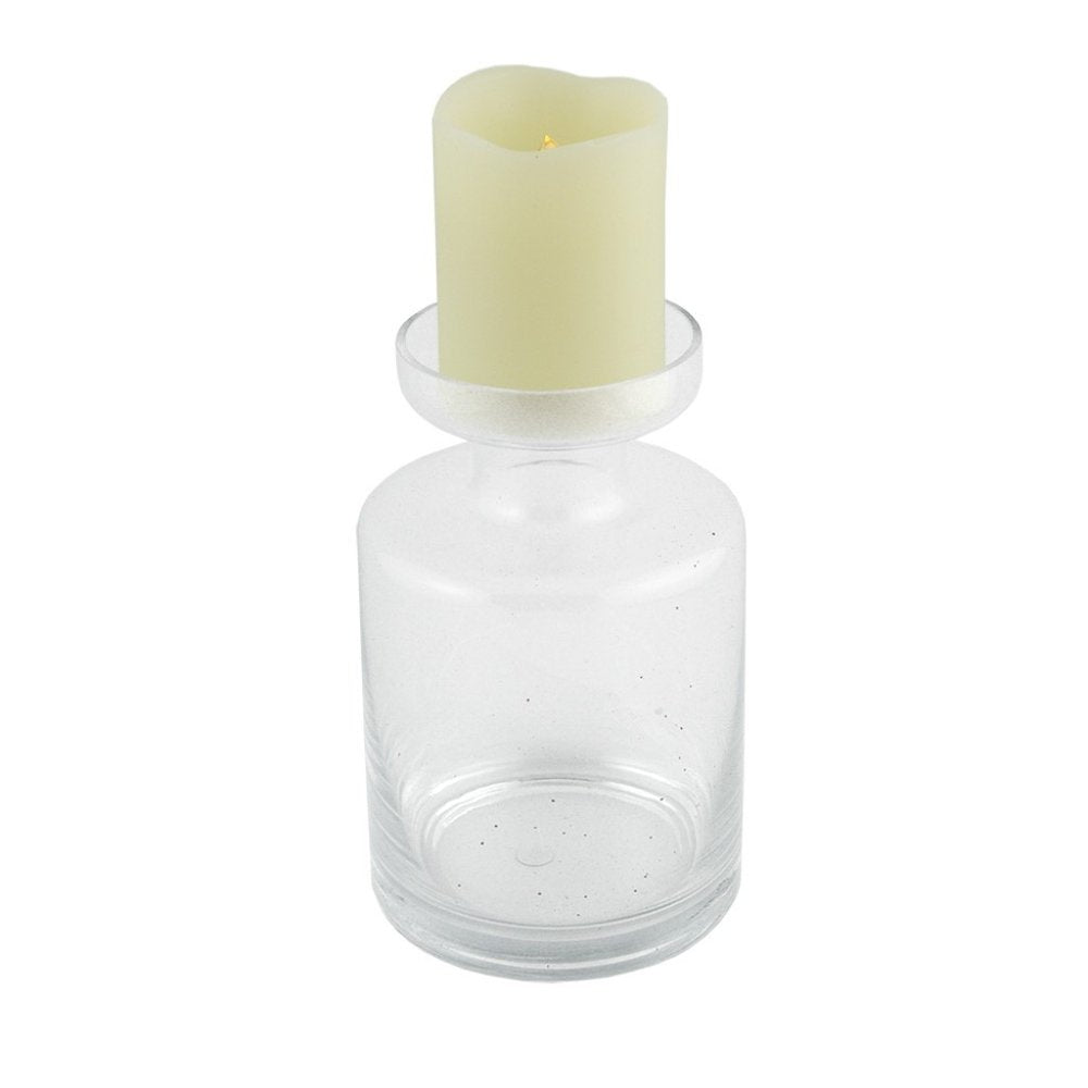 8" Clear Glass Centerpiece Pillar Candle Holder With Candle